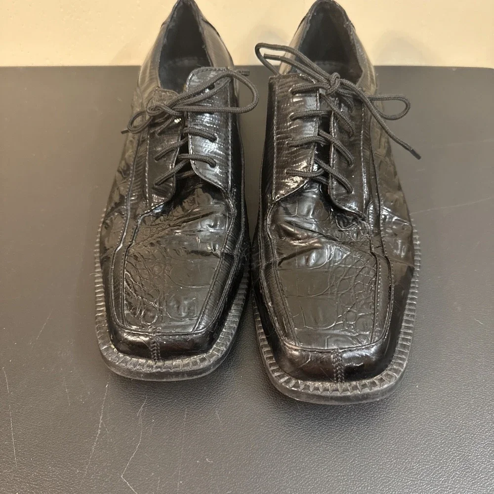 Stacy Adam's Black Leather Mens Dress Shoes Tie Up Sz 7.5